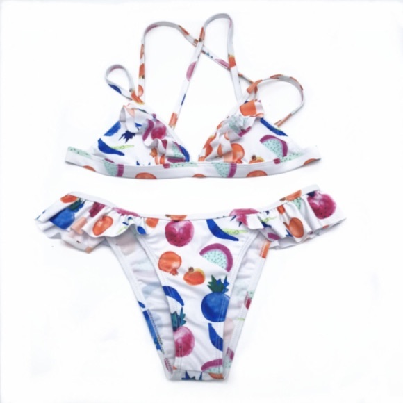 Stasia Fruit Ruffle Strappy White Vibrant Bikini M - Picture 7 of 13